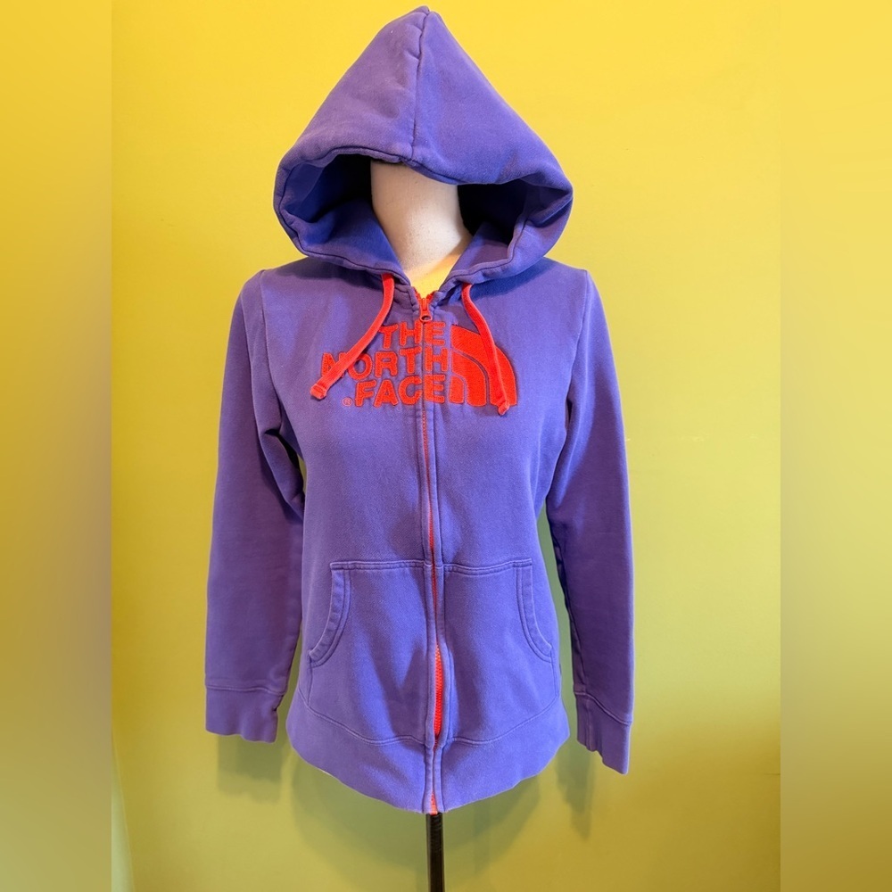 The North Face Purple Hoodie Jacket with Orange Logo